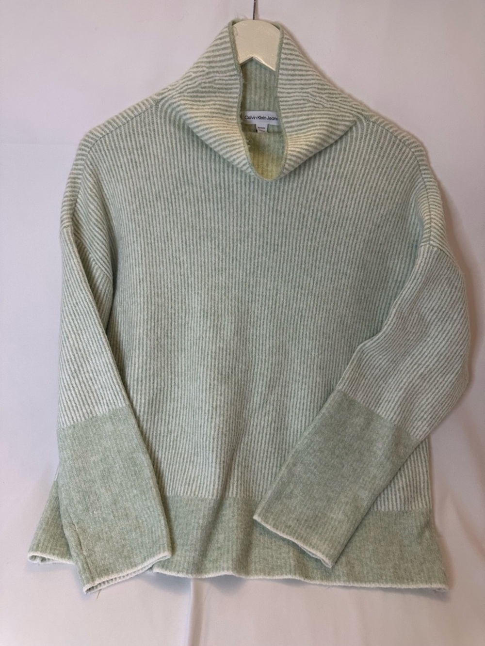 Calvin Klein Jeans Sage Green Ribbed Turtleneck Sweater